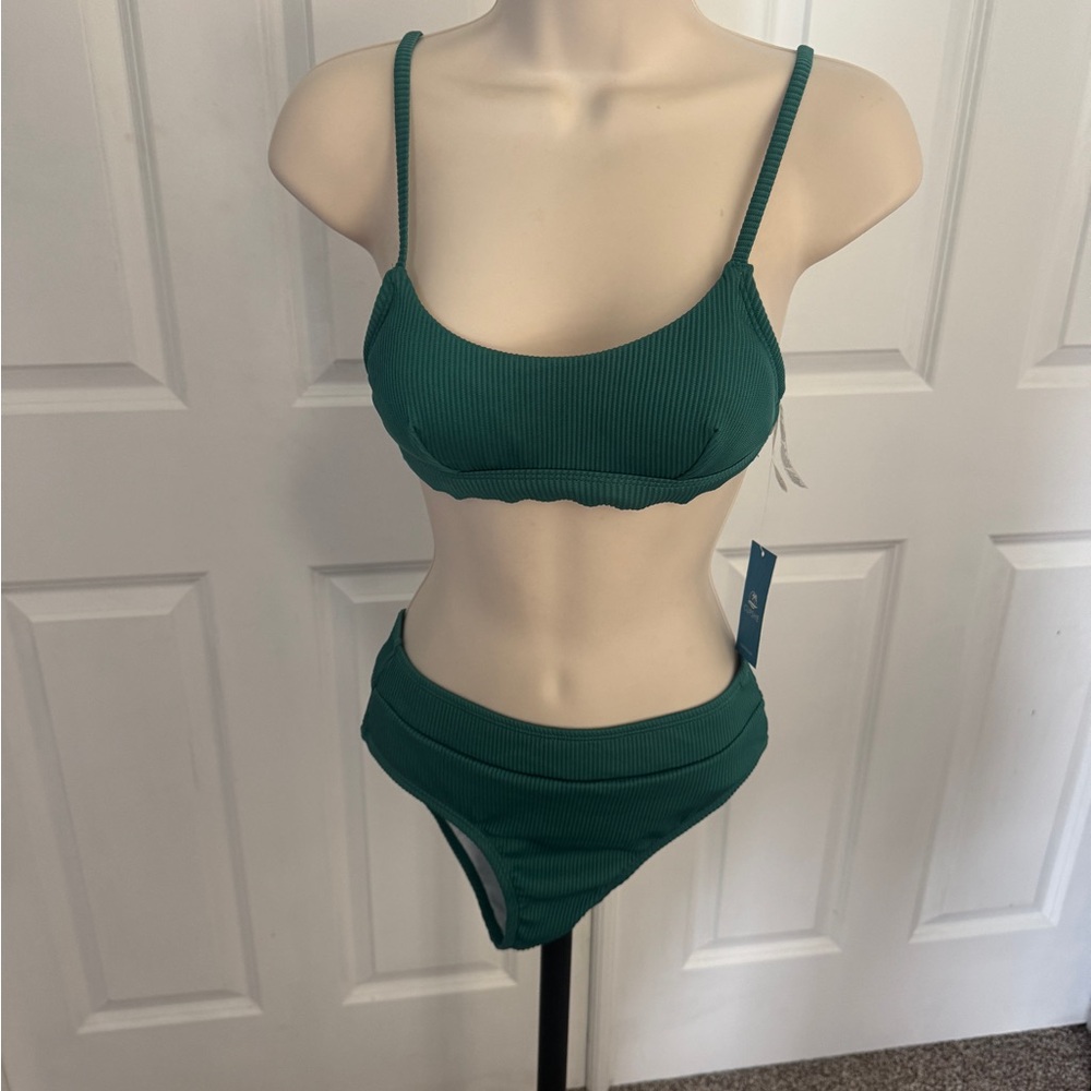 Cupshe Teal Ribbed Bikini Set